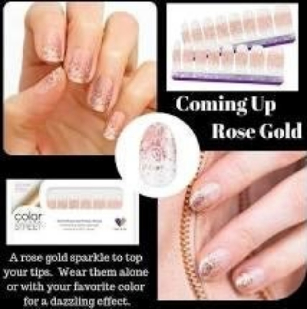 Color Street Coming Up Rose Gold (clear with rose gold glitter) Nail Strips